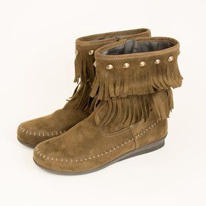 Comfortview Brown Suede Fringe Boots